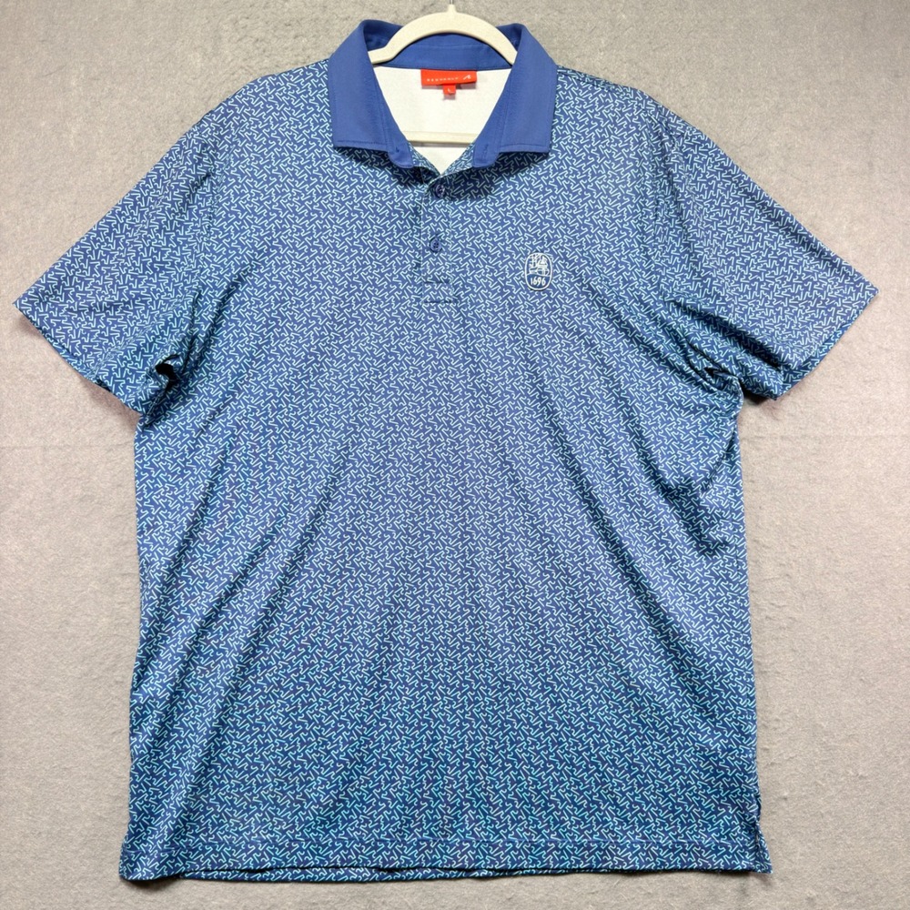 REDVANLY Mens Blue Geometric Monogram Print Performance Golf‎ Polo Shirt Large